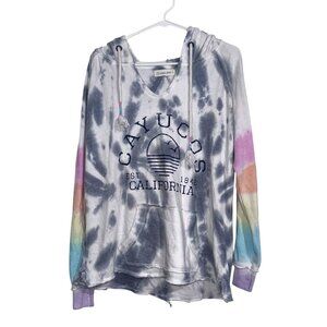 Ocean Drive Tie-Dye Hoodie Cayucos California Logo L Rainbow Sleeves Cotton